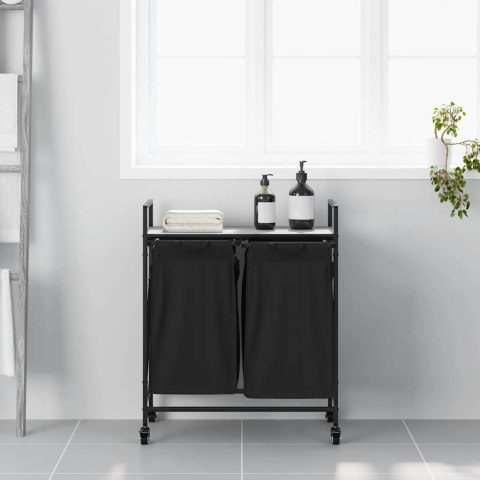 KOSZ NA PRANIE 2 PRZEGRODY Z KÓŁKAMI SZARY DĄB SONOMA