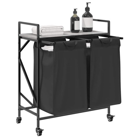 KOSZ NA PRANIE 2 PRZEGRODY Z KÓŁKAMI SZARY DĄB SONOMA