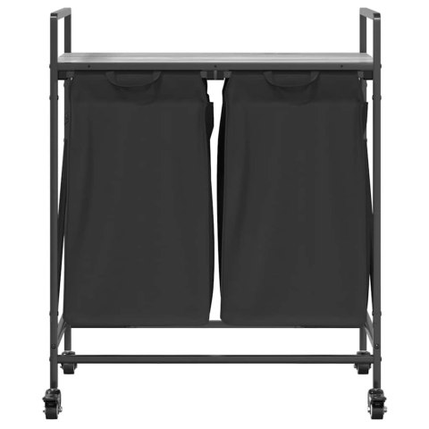 KOSZ NA PRANIE 2 PRZEGRODY Z KÓŁKAMI SZARY DĄB SONOMA