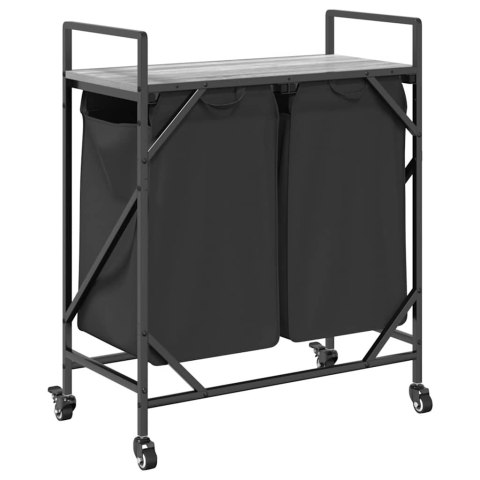 KOSZ NA PRANIE 2 PRZEGRODY Z KÓŁKAMI SZARY DĄB SONOMA