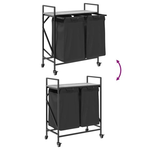 KOSZ NA PRANIE 2 PRZEGRODY Z KÓŁKAMI SZARY DĄB SONOMA