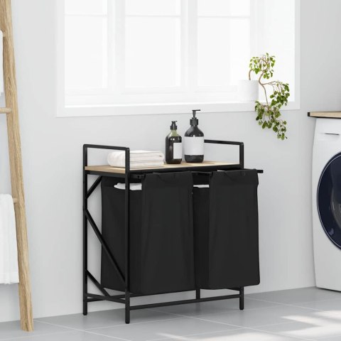 KOSZ NA PRANIE 2 PRZEGRODY Z PÓŁKĄ DĄB SONOMA