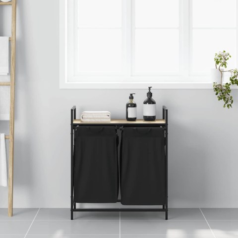 KOSZ NA PRANIE 2 PRZEGRODY Z PÓŁKĄ DĄB SONOMA