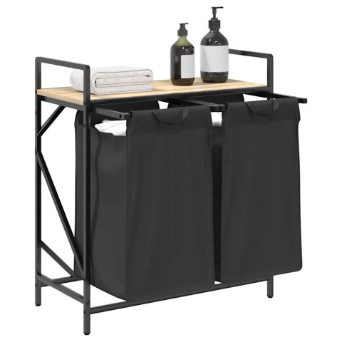 KOSZ NA PRANIE 2 PRZEGRODY Z PÓŁKĄ DĄB SONOMA