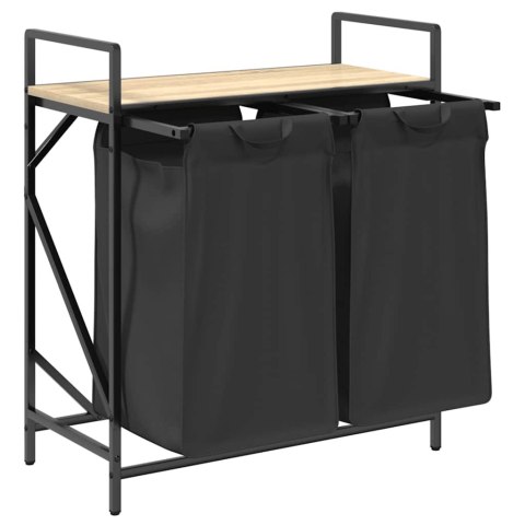 KOSZ NA PRANIE 2 PRZEGRODY Z PÓŁKĄ DĄB SONOMA