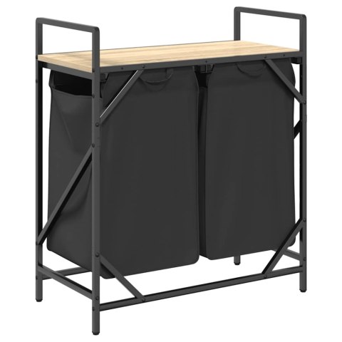 KOSZ NA PRANIE 2 PRZEGRODY Z PÓŁKĄ DĄB SONOMA