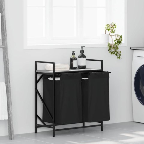 KOSZ NA PRANIE 2 PRZEGRODY Z PÓŁKĄ SZARY DĄB SONOMA