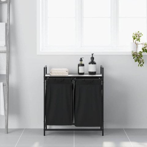 KOSZ NA PRANIE 2 PRZEGRODY Z PÓŁKĄ SZARY DĄB SONOMA