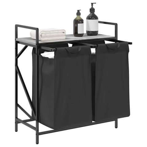 KOSZ NA PRANIE 2 PRZEGRODY Z PÓŁKĄ SZARY DĄB SONOMA