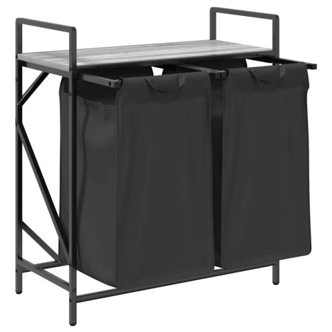 KOSZ NA PRANIE 2 PRZEGRODY Z PÓŁKĄ SZARY DĄB SONOMA