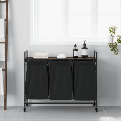 KOSZ NA PRANIE 3 PRZEGRODY Z KÓŁKAMI BRĄZOWY DĄB