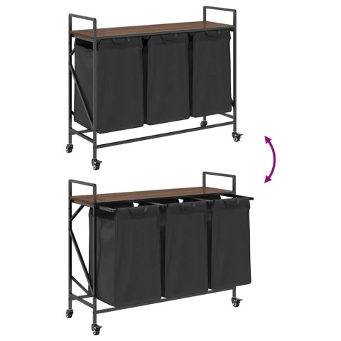 KOSZ NA PRANIE 3 PRZEGRODY Z KÓŁKAMI BRĄZOWY DĄB