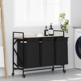 KOSZ NA PRANIE 3 PRZEGRODY Z KÓŁKAMI DĄB SONOMA