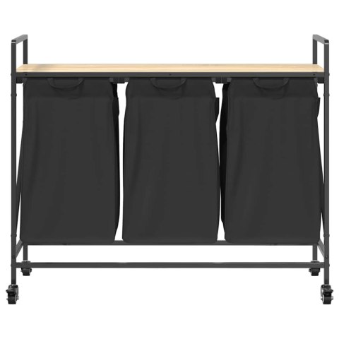 KOSZ NA PRANIE 3 PRZEGRODY Z KÓŁKAMI DĄB SONOMA