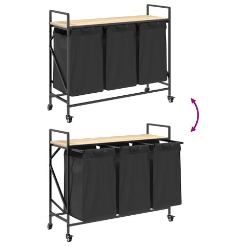 KOSZ NA PRANIE 3 PRZEGRODY Z KÓŁKAMI DĄB SONOMA