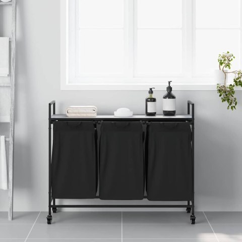 KOSZ NA PRANIE 3 PRZEGRODY Z KÓŁKAMI SZARY DĄB SONOMA