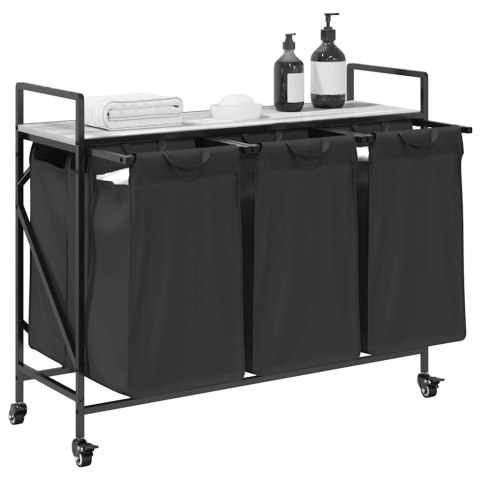 KOSZ NA PRANIE 3 PRZEGRODY Z KÓŁKAMI SZARY DĄB SONOMA