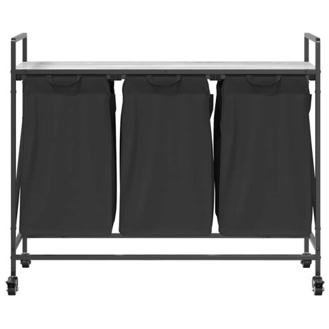 KOSZ NA PRANIE 3 PRZEGRODY Z KÓŁKAMI SZARY DĄB SONOMA