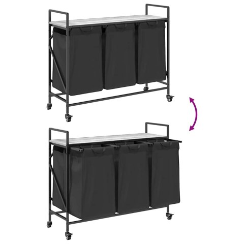 KOSZ NA PRANIE 3 PRZEGRODY Z KÓŁKAMI SZARY DĄB SONOMA