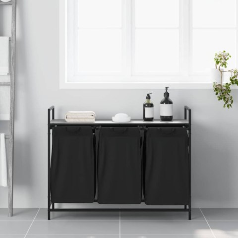 KOSZ NA PRANIE 3 PRZEGRODY Z PÓŁKĄ SZARY DĄB SONOMA