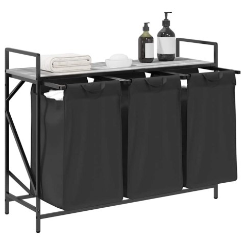 KOSZ NA PRANIE 3 PRZEGRODY Z PÓŁKĄ SZARY DĄB SONOMA