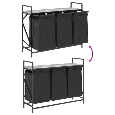 KOSZ NA PRANIE 3 PRZEGRODY Z PÓŁKĄ SZARY DĄB SONOMA