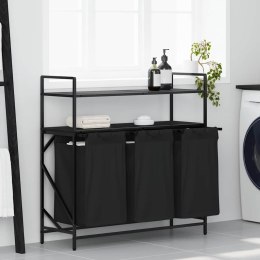 KOSZ NA PRANIE 3 PRZEGRODY Z PÓŁKAMI CZARNY DĄB