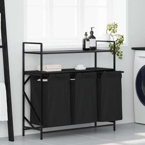 KOSZ NA PRANIE 3 PRZEGRODY Z PÓŁKAMI CZARNY DĄB