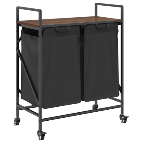 KOSZ NA PRANIE 2 PRZEGRODY Z KÓŁKAMI BRĄZOWY DĄB