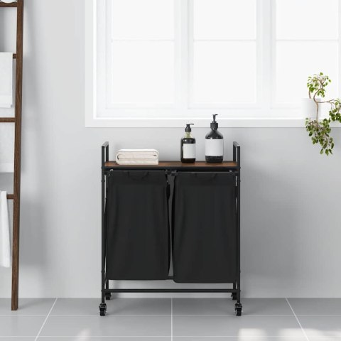 KOSZ NA PRANIE 2 PRZEGRODY Z KÓŁKAMI BRĄZOWY DĄB