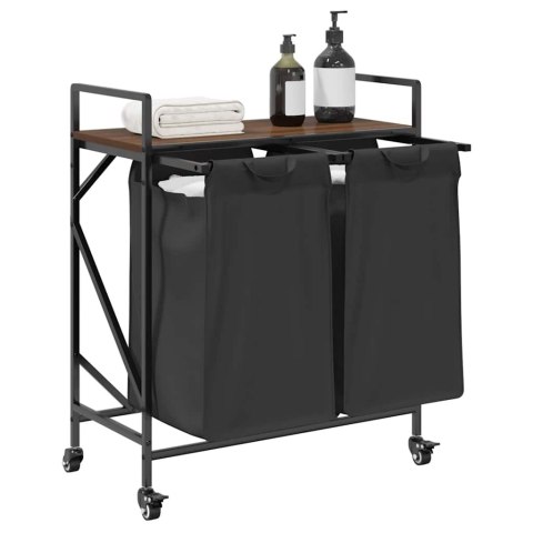 KOSZ NA PRANIE 2 PRZEGRODY Z KÓŁKAMI BRĄZOWY DĄB