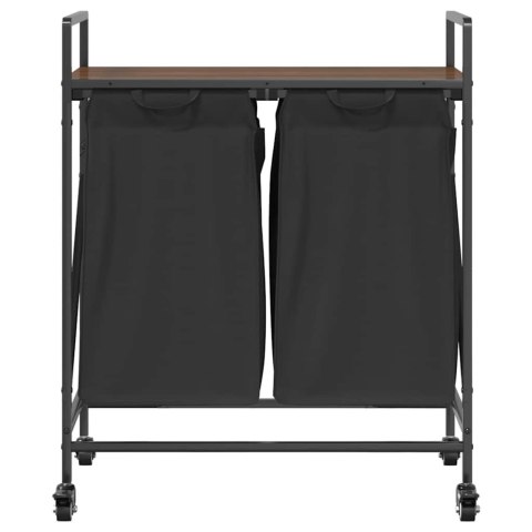 KOSZ NA PRANIE 2 PRZEGRODY Z KÓŁKAMI BRĄZOWY DĄB