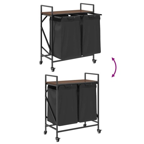 KOSZ NA PRANIE 2 PRZEGRODY Z KÓŁKAMI BRĄZOWY DĄB