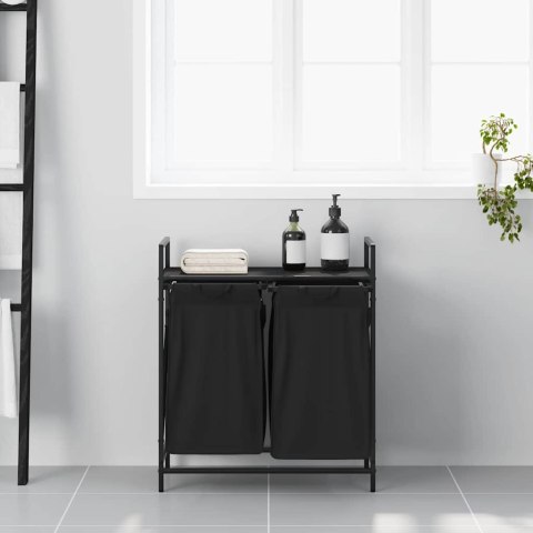 KOSZ NA PRANIE 2 PRZEGRODY Z PÓŁKĄ CZARNY DĄB