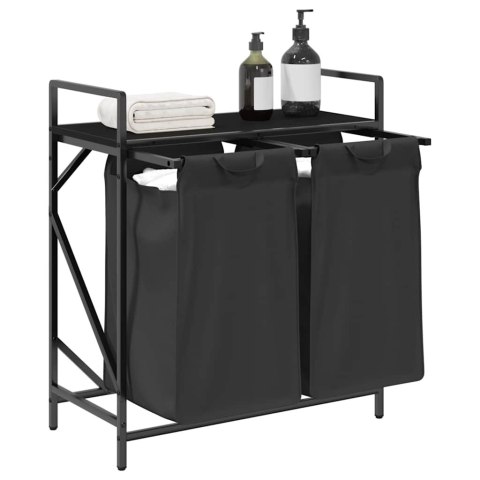 KOSZ NA PRANIE 2 PRZEGRODY Z PÓŁKĄ CZARNY DĄB