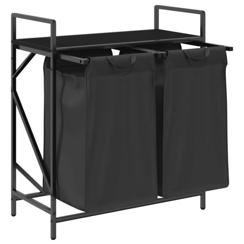 KOSZ NA PRANIE 2 PRZEGRODY Z PÓŁKĄ CZARNY DĄB