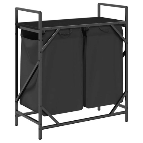 KOSZ NA PRANIE 2 PRZEGRODY Z PÓŁKĄ CZARNY DĄB