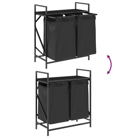 KOSZ NA PRANIE 2 PRZEGRODY Z PÓŁKĄ CZARNY DĄB