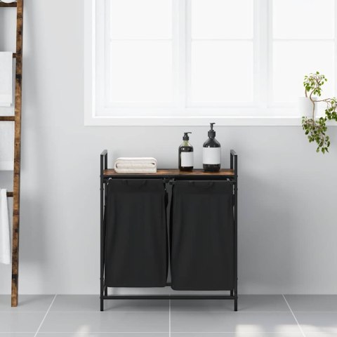 KOSZ NA PRANIE 2 PRZEGRODY Z PÓŁKĄ PRZYDYMIONY DĄB