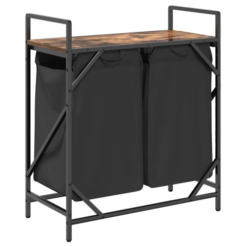 KOSZ NA PRANIE 2 PRZEGRODY Z PÓŁKĄ PRZYDYMIONY DĄB