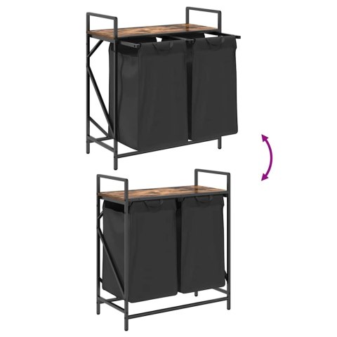 KOSZ NA PRANIE 2 PRZEGRODY Z PÓŁKĄ PRZYDYMIONY DĄB