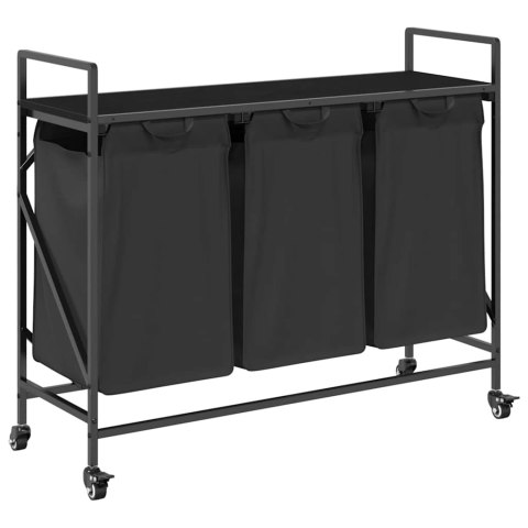 KOSZ NA PRANIE 3 PRZEGRODY Z KÓŁKAMI CZARNY DĄB