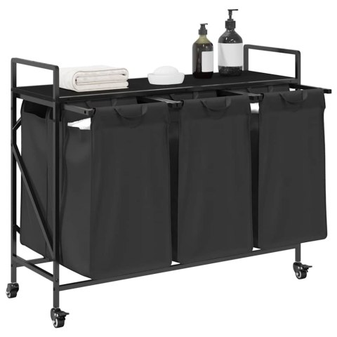 KOSZ NA PRANIE 3 PRZEGRODY Z KÓŁKAMI CZARNY DĄB