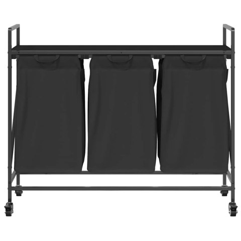 KOSZ NA PRANIE 3 PRZEGRODY Z KÓŁKAMI CZARNY DĄB