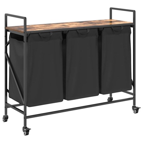 KOSZ NA PRANIE 3 PRZEGRODY Z KÓŁKAMI PRZYDYMIONY DĄB