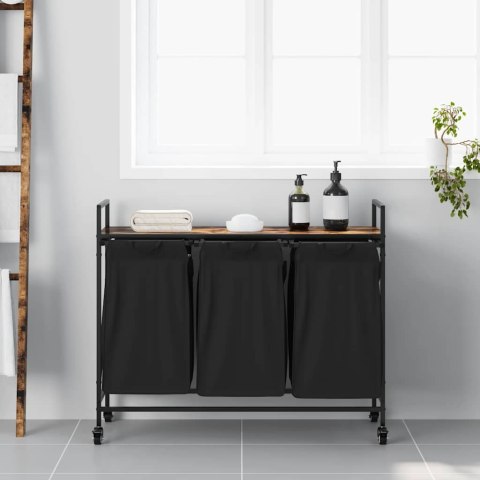 KOSZ NA PRANIE 3 PRZEGRODY Z KÓŁKAMI PRZYDYMIONY DĄB