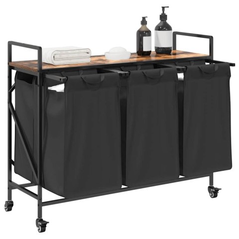 KOSZ NA PRANIE 3 PRZEGRODY Z KÓŁKAMI PRZYDYMIONY DĄB