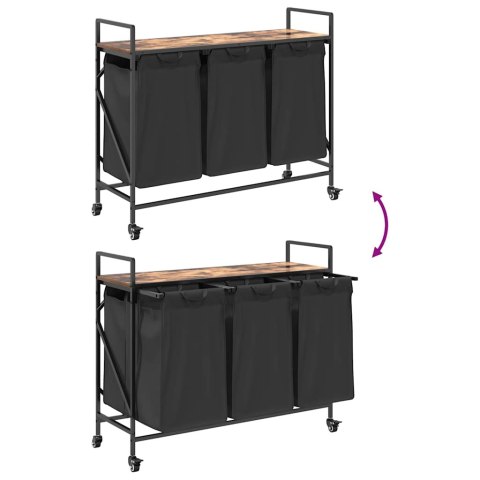 KOSZ NA PRANIE 3 PRZEGRODY Z KÓŁKAMI PRZYDYMIONY DĄB