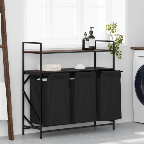 KOSZ NA PRANIE 3 PRZEGRODY Z PÓŁKAMI BRĄZOWY DĄB