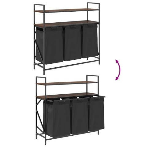 KOSZ NA PRANIE 3 PRZEGRODY Z PÓŁKAMI BRĄZOWY DĄB